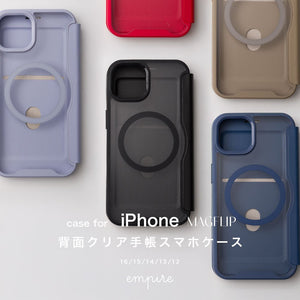 背面クリア iPhone16 ケース 手帳型 MagSafe マグセーフ対応 iPhone15 14 13 12 スマホケース マグネット付き カバー 収納 カード シンプル 韓国 推し活 大人かわいい ブランド - empire